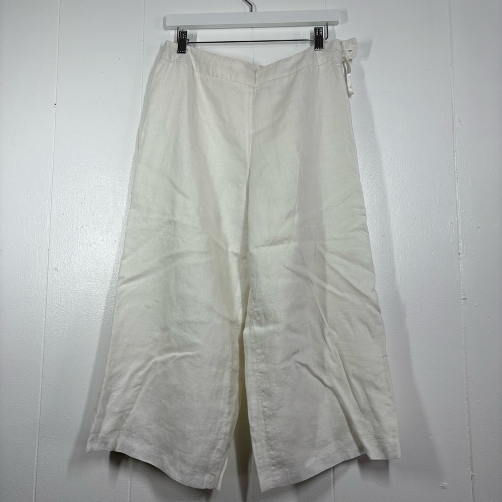 Lagenlook Linen White Trousers Pants Cropped Wide Leg Straight Grannycore Coasta